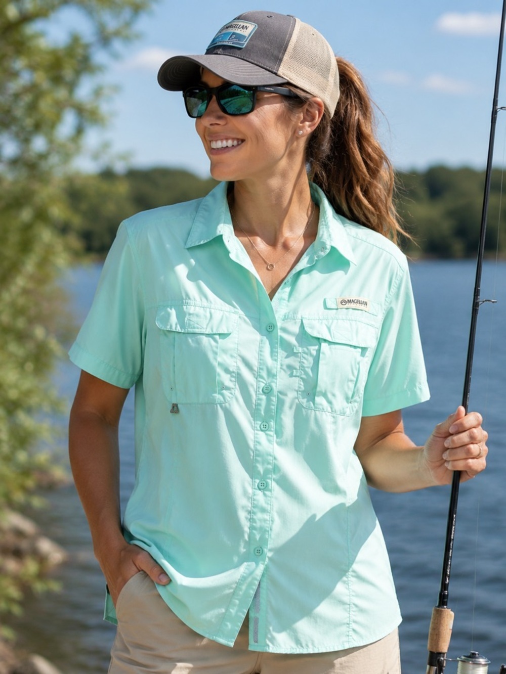 Magellan Fish Gear Womens 2X Mint Green Fishing Shirt Ventilated Outdoor UPF